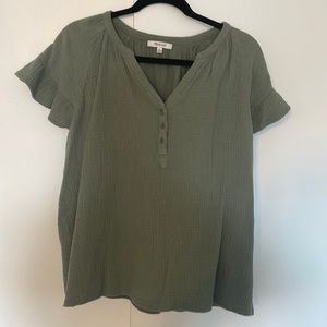 Madewell Lightspun Ruffle-Sleeve Henley Top